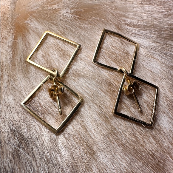 Gold Tone Square Geometric Dangle Earrings - Picture 7 of 7